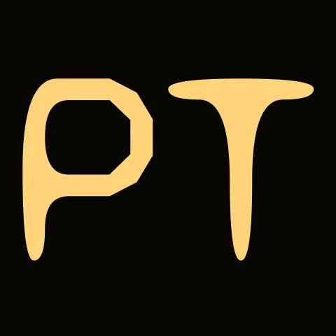 Popcorn Thad favicon, letters P and T in amber on black