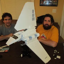 Thad and his brother-in-law Yes Serious with a finished LEGO Imperial Shuttle
