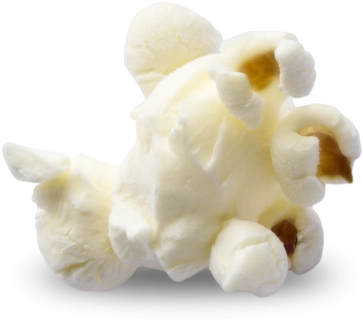 Single piece of white popcorn with golden creases on a transparent background.
